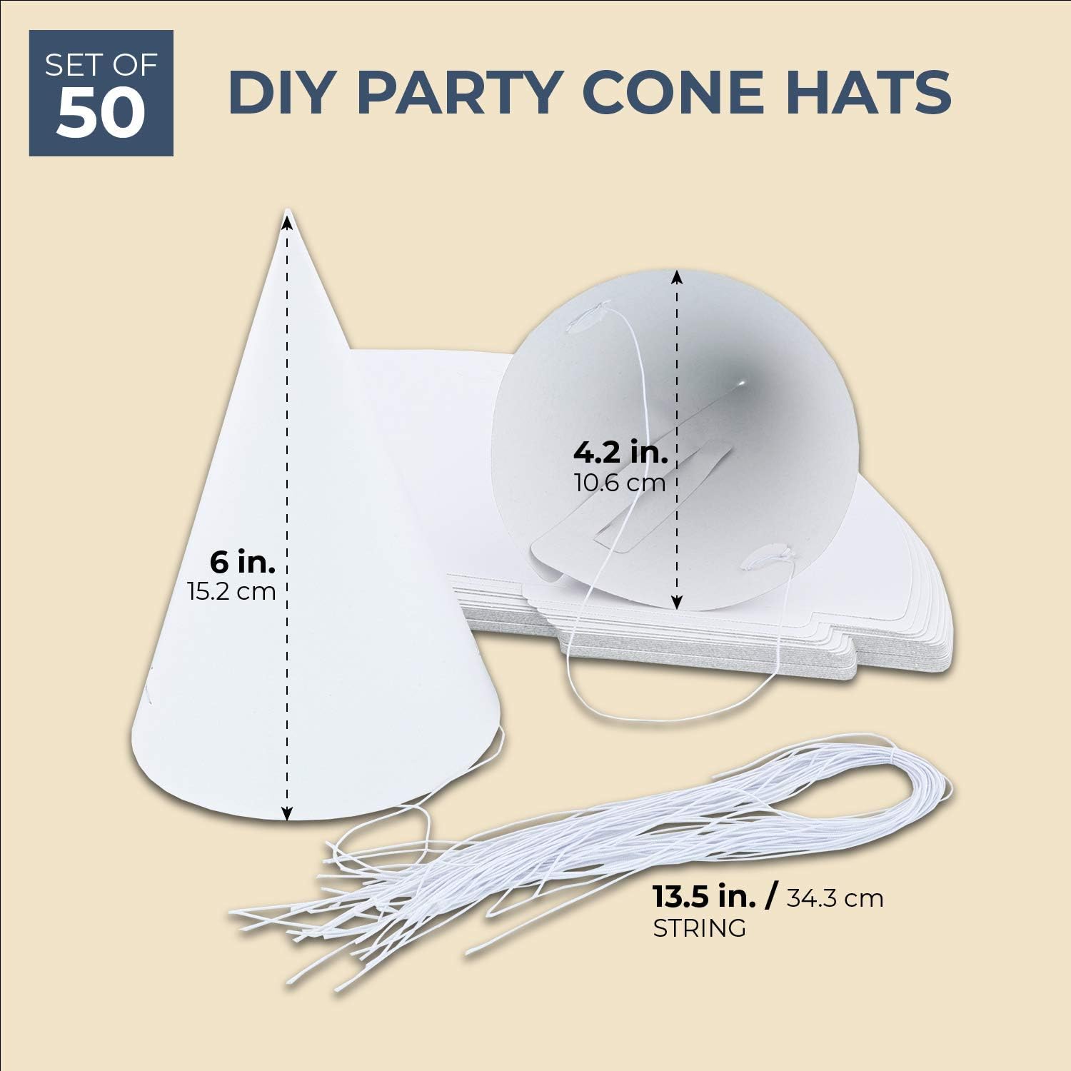 Kids Birthday Party Supplies, Cone Hat (White, 6 in, 50-Pack): Clothing