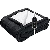 BLACK+DECKER Heated Blanket Electric Throw, Faux Shearling Electric Blanket, Heating Blanket with 4 Heating Levels, 3H Timer, Auto Shutoff, Fast Heating (50x60 inches, Black)