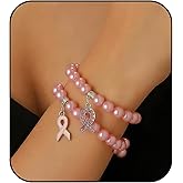 ZXYMHL Breast Cancer Awareness Bracelets Pink Ribbon Charm Beads Bracelet for Women Encouragement Breast Cancer Jewelry
