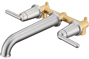 Wintap Wall Mount Tub Filler Long Spout Reach Tub Faucet with Rough-in Valve High Flow Tub Faucets 2-Handle Wall Mounted Bathtub Faucet Brass Roman Bath Tub Faucet Set Brushed Nickel (WT-9806BN)