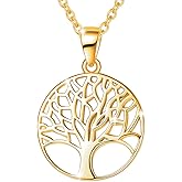 AGVANA Gold Plated Sterling Silver Tree of Life Pendant Necklace Earrings for Women Dainty Family Tree Jewelry for Her Anniversary Birthday Gifts for Mom Wife Lover Grandma Her, 16+2 Inches