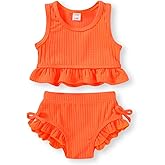 HAPPYMA Baby Swimsuit Toddler Girl Bathing Suit Summer Solid Color Bikini Set Beach Two Piece Swim Wear