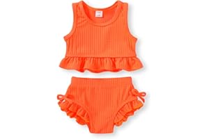HAPPYMA Baby Swimsuit Toddler Girl Bathing Suit Summer Solid Color Bikini Set Beach Two Piece Swim Wear