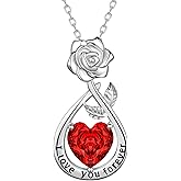 Aurora Tears Birthstone Rose Pendant Necklace - 925 Sterling Silver Rose Cut Heart Cubic Zirconia Love Infinity Drop Necklace Anniversary Birthday Jewelry Gift for Women Wife Mom Daughter