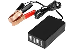 YIPIN HEXHA DC Converter with Battery Clip 12V 24V to 5V 8A USB Power Adapter Buck Regulator Charger, 4 Ports Automatically Identify shunt Charging, Suitable for iPhone Android Samsung Galaxy S10 s9 Plus