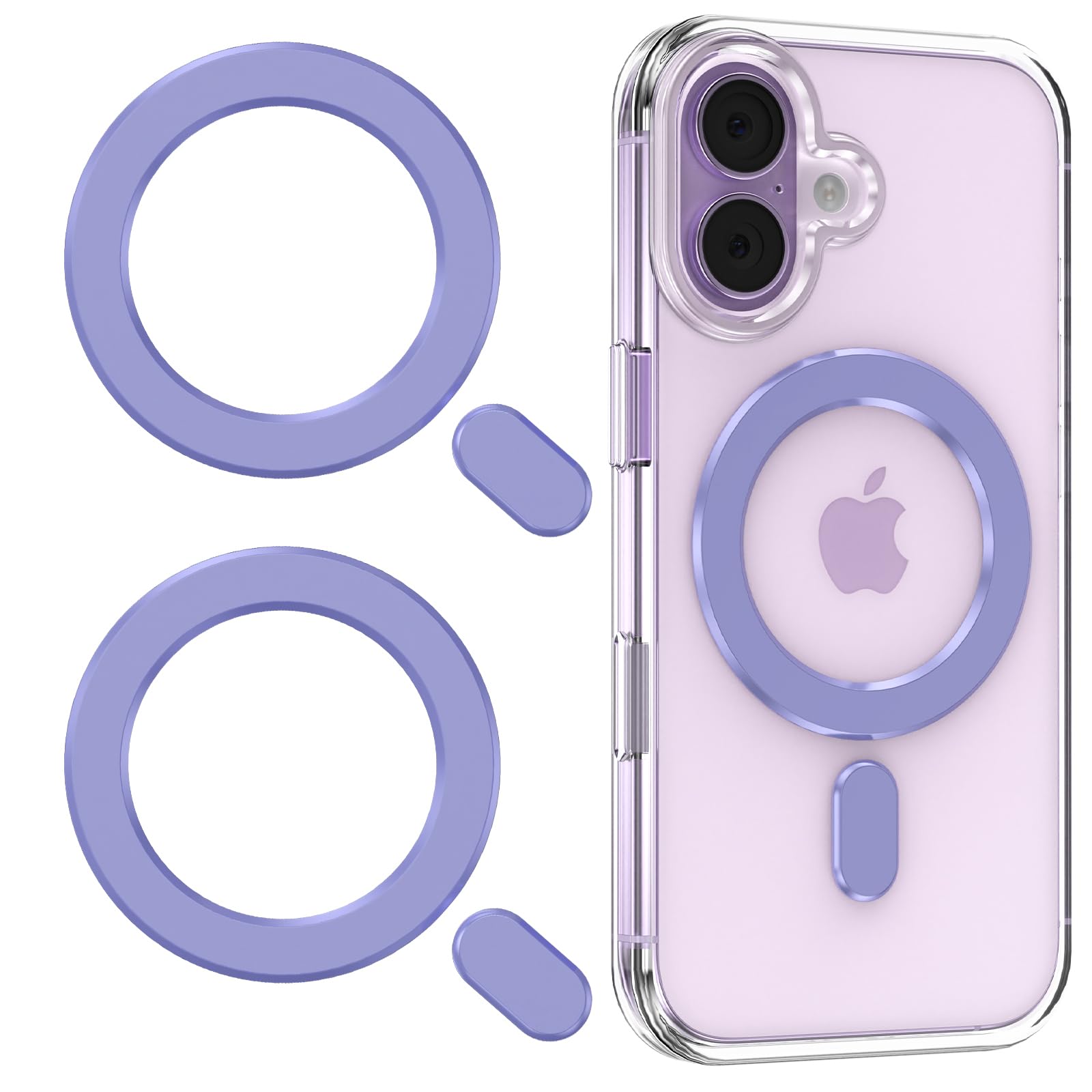 LDSXAY for MagSafe Sticker, 2 PCS Magnetic Ring for Phone Case, Universal Adapter Ring Compatible with Magsafe Accessories & Wireless Charging for iPhone 17/16/15/14/13/12/11, Galaxy S25/S24 (Purple)
