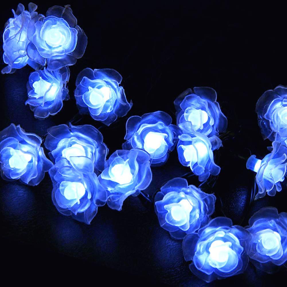 KEEDA Solar String Lights, 30 LED Rose Flower Fairy Lights Waterproof Decorative Lighting for Outdoor Patio Garden Wedding Party (Blue)