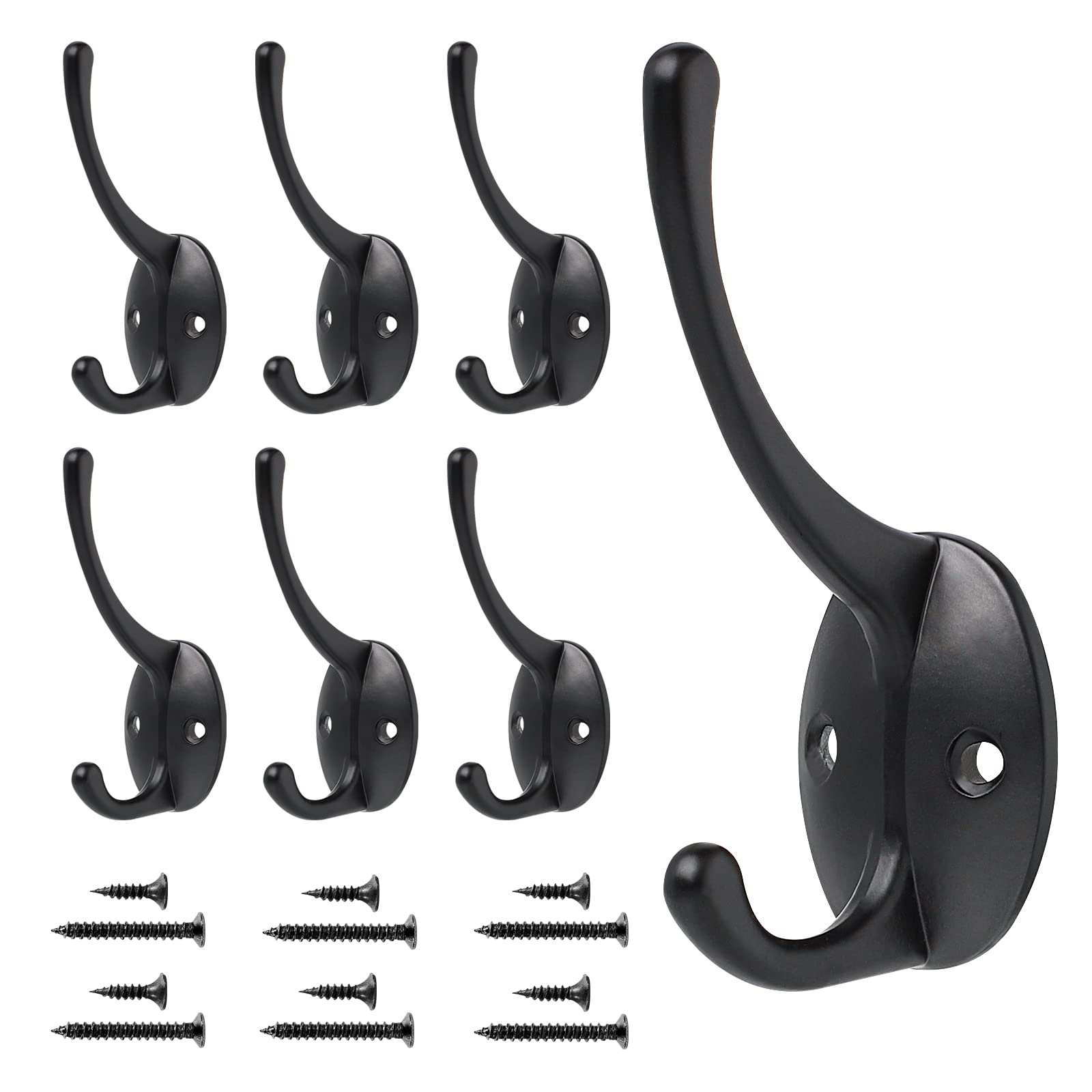 DONQL 6-Piece Vintage Wall Hooks - Black, Heavy Duty, Mounted with Screws for Coats, Doors & Wardrobes