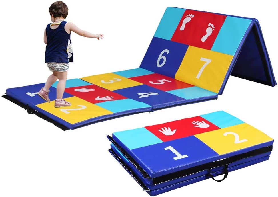 DOIT 4'x10'x2 Thick Gymnastics Gym Fitness Folding Exercise Mat Multiple Colors 4 Panel with Handles,Home Training Tumbling Mats for Kids