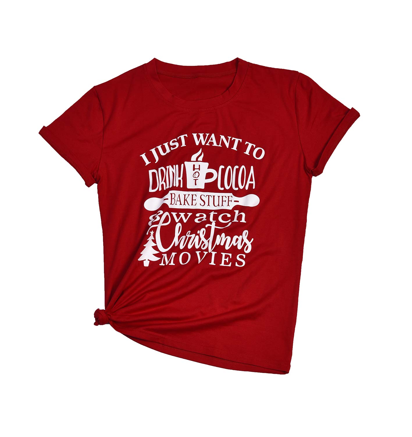 Eanklosco Merry Christmas T-Shirt Women\'s Casual Letter Tops Short Sleeve Shirts(Red,XL)