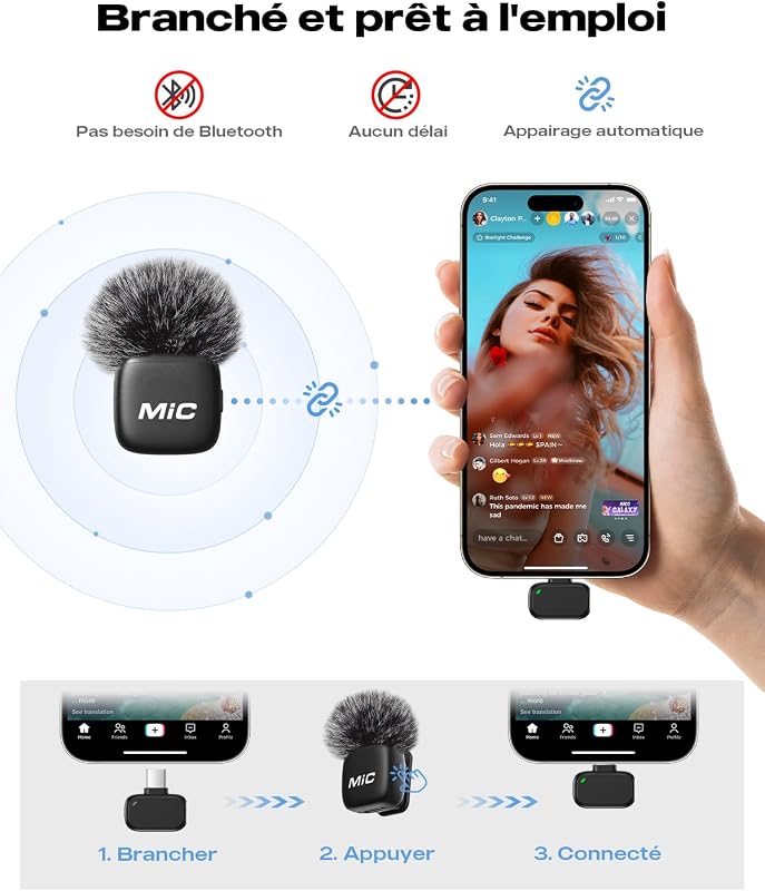 Micro Cravate sans Fil – Plug & Play,Parfait pour TikTok & Vlogs