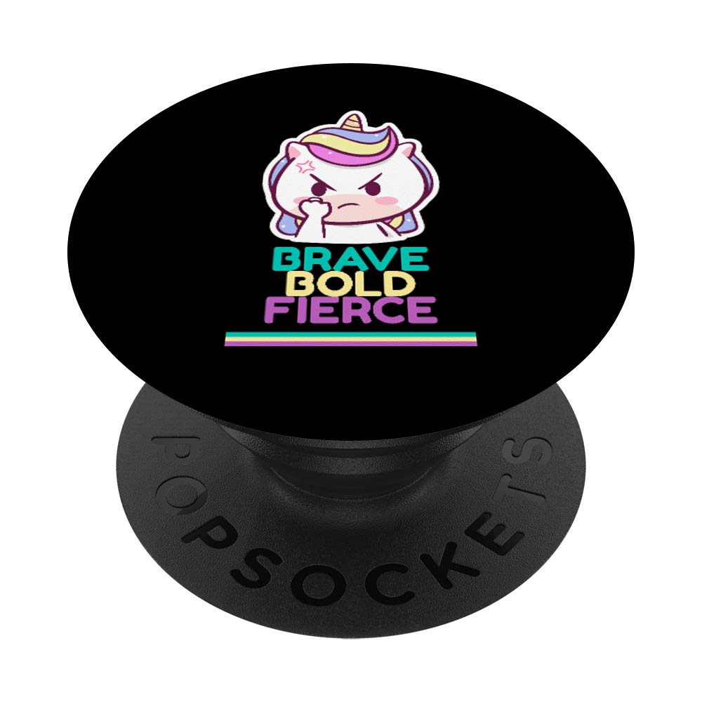 Brave Bold Fierce Cute Unicorn Rainbow PopSockets Grip and Stand for Phones and Tablets