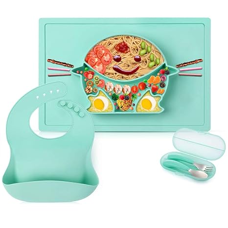 5 PCS Baby Teller Silikon Tischset Kindergeschirr Set Babylätzchen Baby Esslernbesteck Kinder Trennende Platte Platzset Rutsc