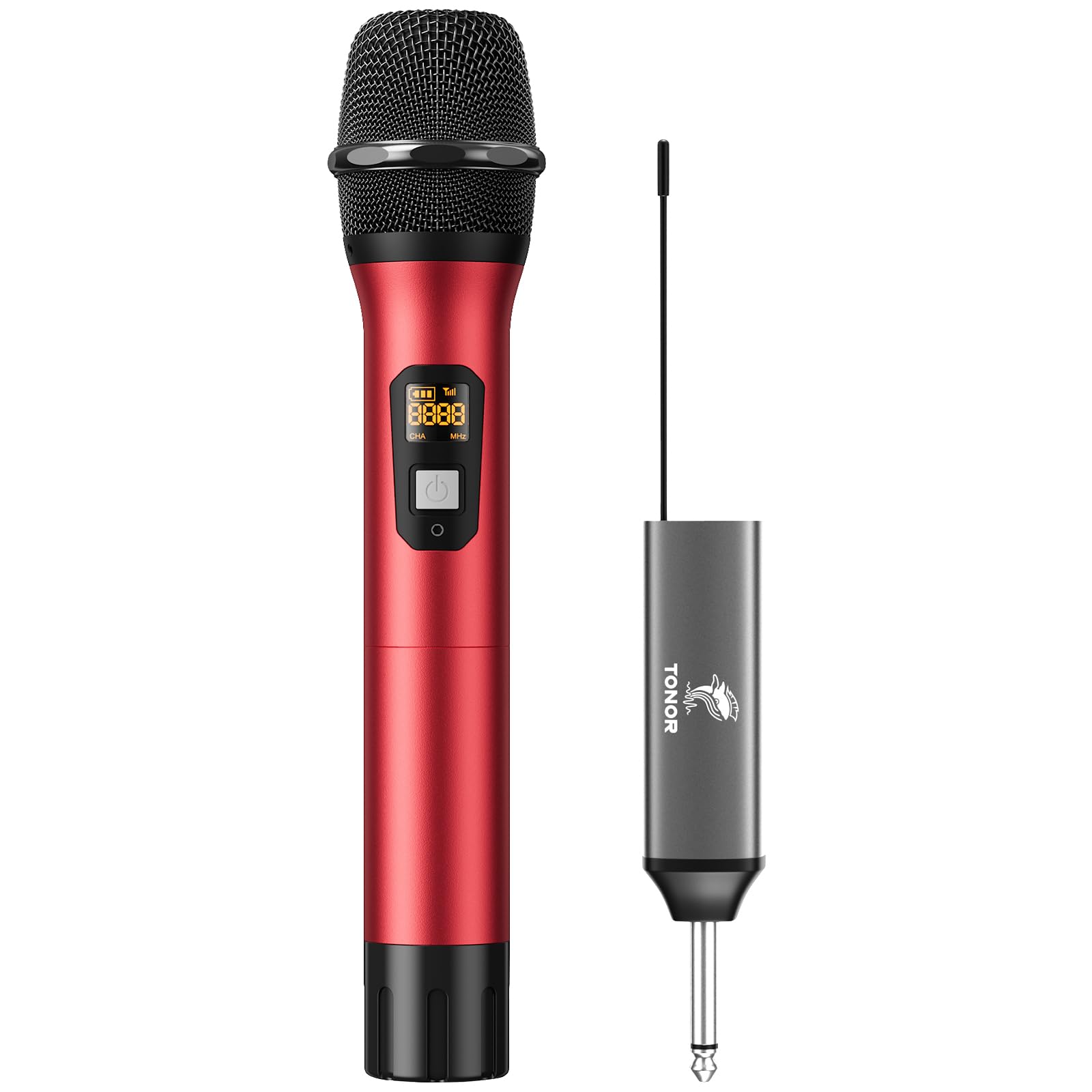 TONOR Wireless Microphone, UHF Metal Cordless Handheld Mic System with Rechargeable Receiver, 1/4” Output for Amplifier, PA System, Singing Karaoke Machine, 60 m (TW620), Red — image 1