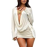ZAFUL Womens Swimsuit Cover Up Dress Draped Neck Tie Waist Coverup Bathing Suit Mesh Swim Beach Dress