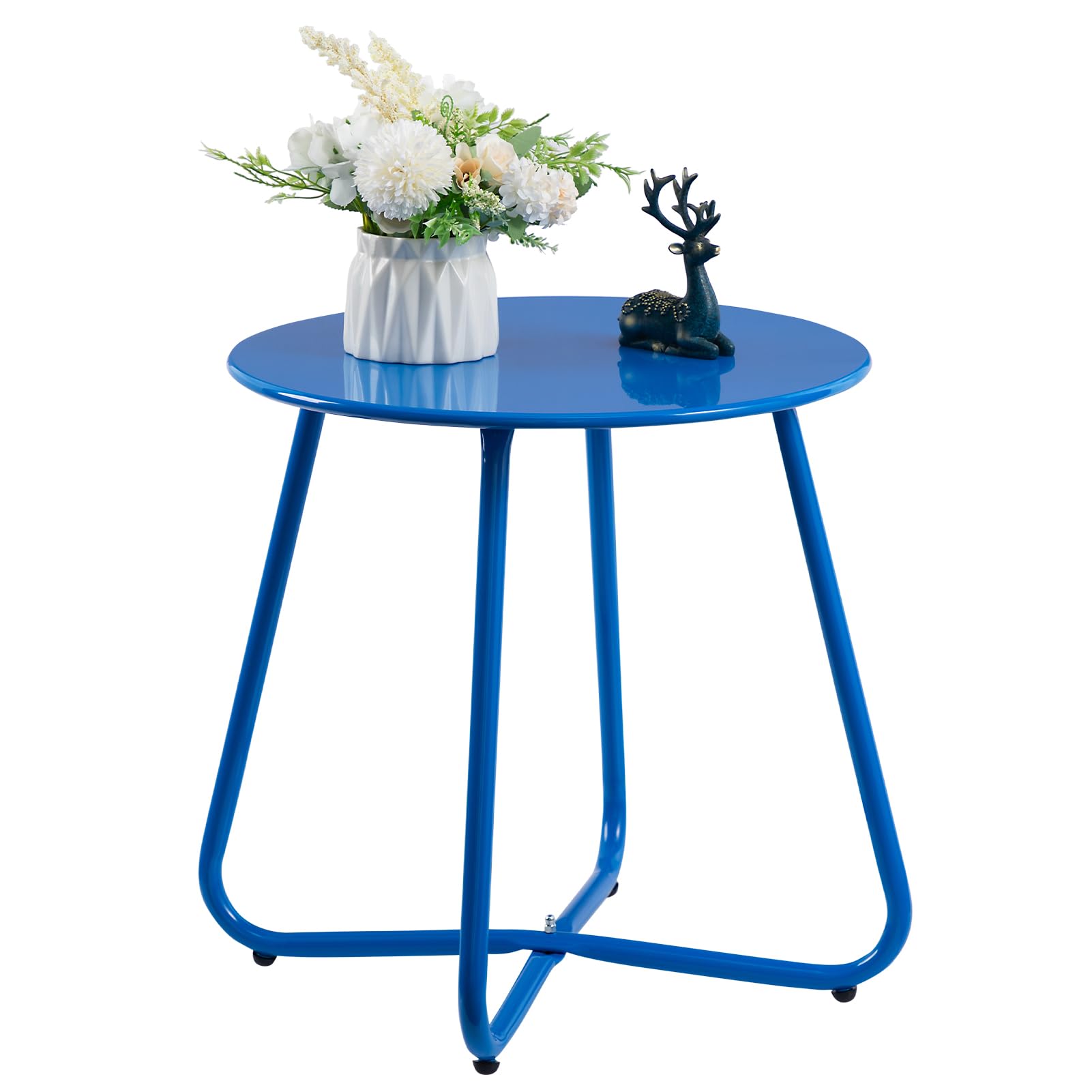 HollyHOME Round Metal Side Table, Rust-Resistant Patio Small Plant Stand, Outdoor 17.32'' Portable End Table for Balconies, Gardens, Living Rooms and Bedrooms, SkyBlue