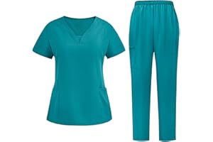 2 Piece Scrubs for Women Stretch V Neck Tops Straight Leg Pull on Pants Nurse Uniform Workwear Outfits 2026