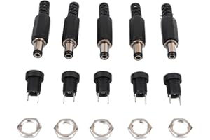 5 Set DC Panel Mount Connector 5.5mm x 2.5mm DC Jack 12V Power Socket Male Female Connectors for Power Supply Cable