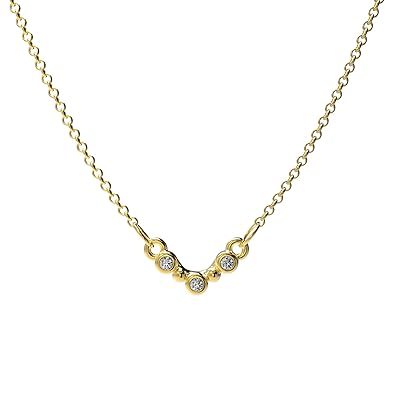 prettique Damen Halskette aus 925 Sterlingsilber/Vergoldet (18 Karat) mit Anhänger aus drei Zirkonia Steinen (farblos)