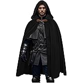 L'VOW Medieval Velvet Hooded Cloak - Renaissance Cape with Hood Vintage Capelet Halloween Sorcerer Costume
