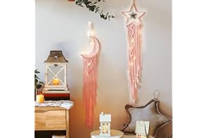 YIMERLEN Boho Macrame Woven Wall Hanging, Moon Dream Catcher, Handmade Dream Catchers for Mom, Women, Girls, Woven Wall Hanging Bedroom Decoration (Star and Moon-Pink)