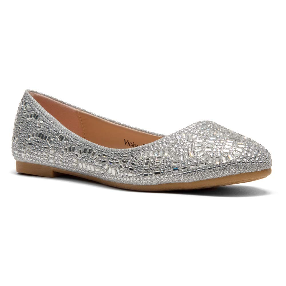 Herstyle Women's Vicky Round Toe Jeweled Embellishments Rhinestone Ballet Flats Shoes