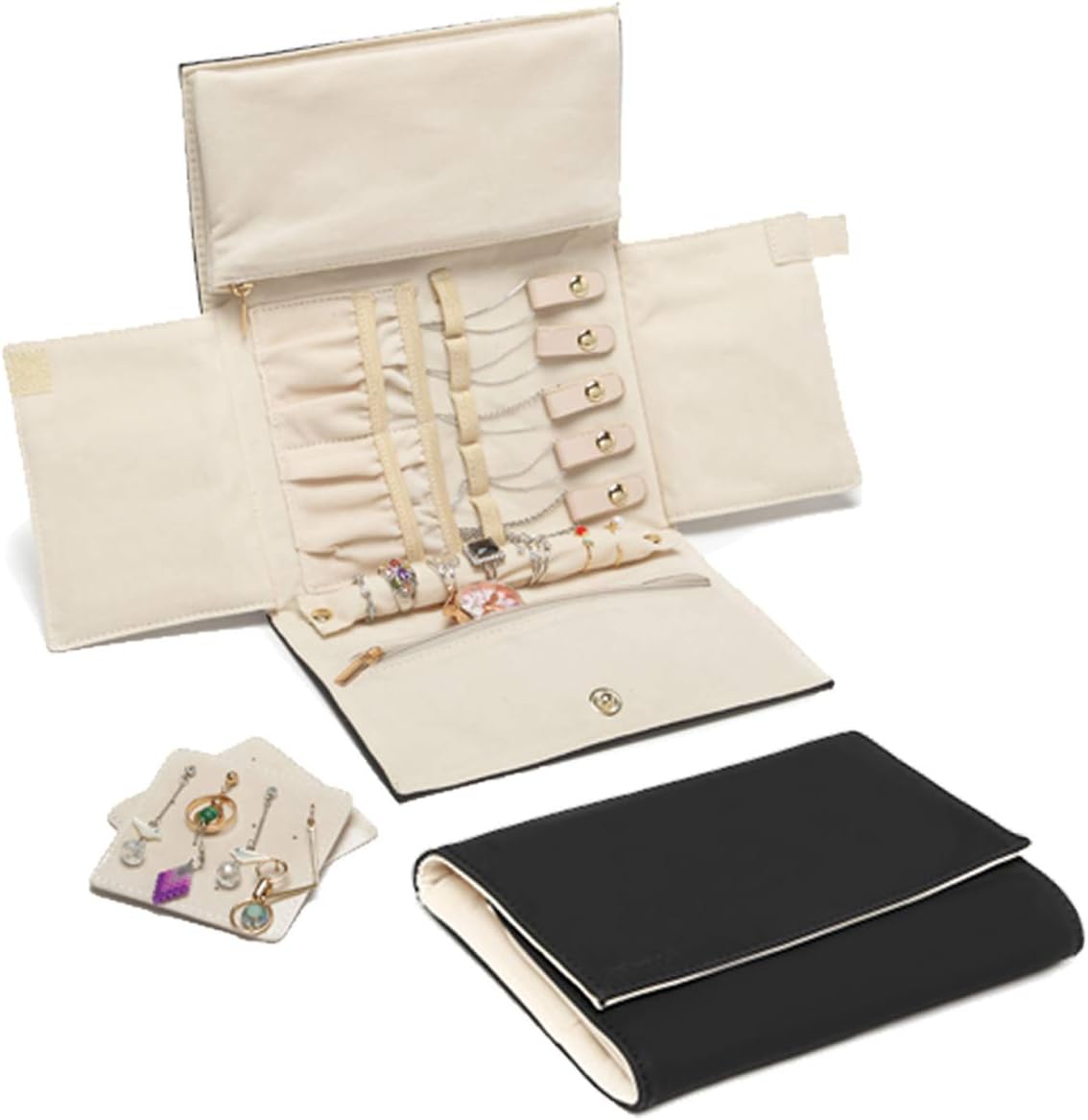 Bosidu Travel Jewelry Organizer Roll Jewelry Case Bag for Necklaces, Earrings, Bracelets, Supple Leather & Suede, Lightweight, Large Capacity Storage with Gift Box