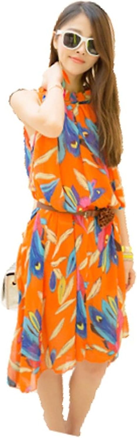 Amazon ベルク Veluc レディース ワンピース ビーチドレス ビーチウェア ひざ丈ワンピース オーバーウェア ノースリーブ 水着 リゾート サマー 夏休み バカンス 柄 フリーサイズ オレンジ オリジナルメッセージカードセット ワンピース 通販