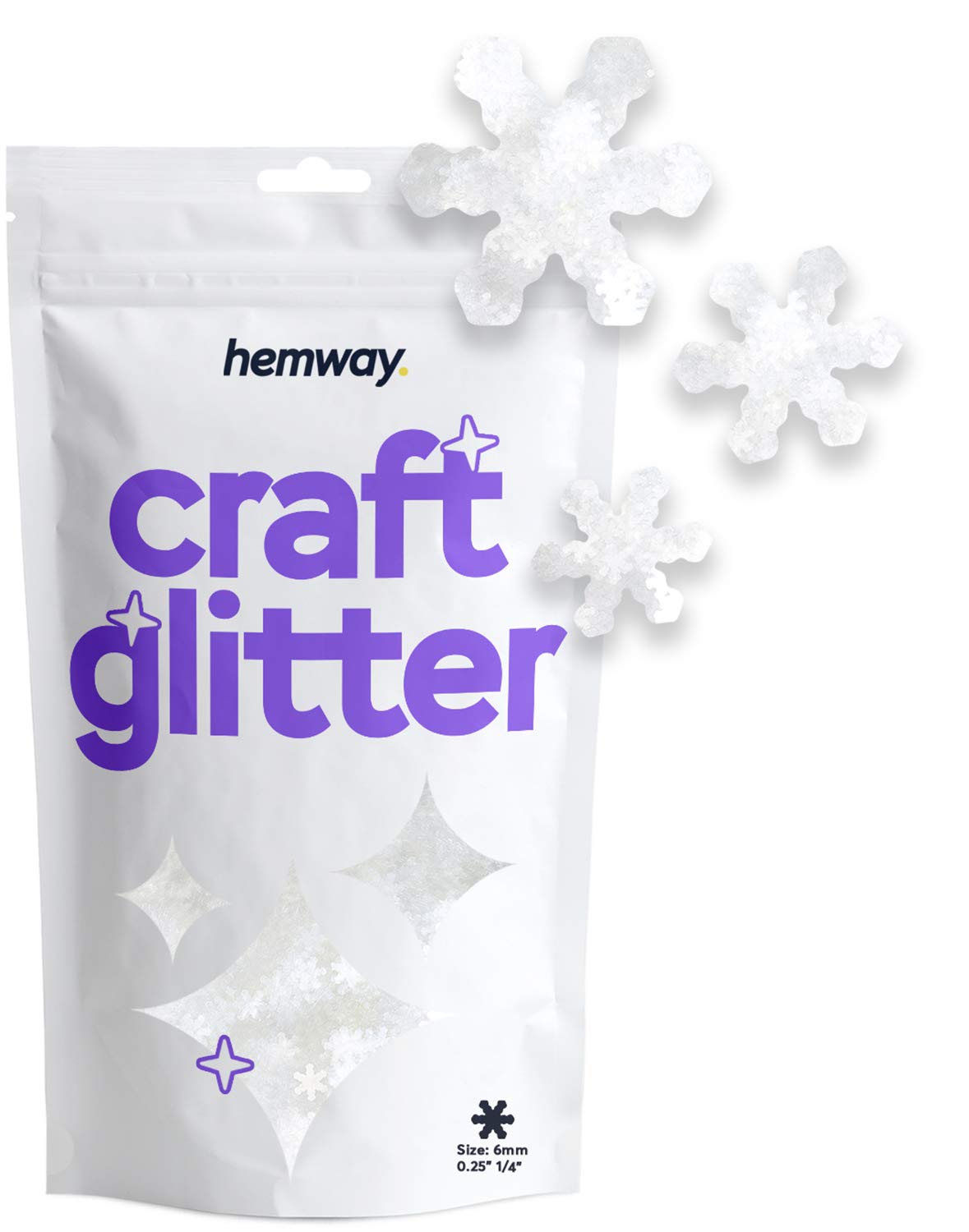 Hemway Craft Glitter Snowflake Shape, 50g, White Iridescent | Shaped Glitter for Crafts, Resin, Cosmetic, Nail, Face, Body, Festival, Tumblers, Art, Crafting