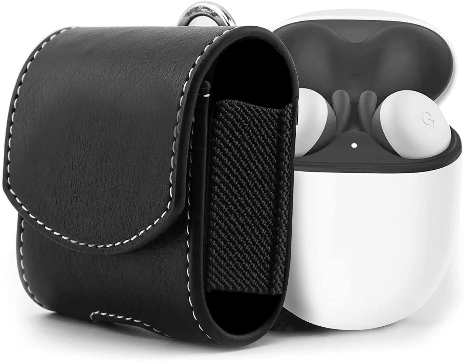 Miimall Compatible with Google Pixel Buds A-Series Case, PU Leather Case with Wrist Strap Shockproof Protective Cover Case for Google Pixel Buds A Case - Black