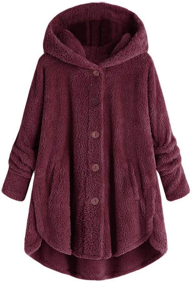 KOZIEE Plus Size Hoodie for Women，Women Fleece Asymmetrical Button Hem Plus Size Hoodie Top Sweater Blouse Women Winter Casual Zipper Hoodies Sweatshirt Coat Fleece Large