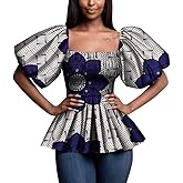 BAZINRICHE African Women Shirt Ankara Print Half Sleeve T Shirts Top Dashiki Causal Party