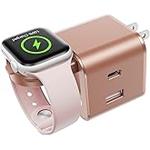 BeaSaf 36W for Apple Charging Block with Built-in Watch Charger, Foldable PD Fast Charger Block for iPhone, Dual Ports Wall Charger Compatible with Apple Watch iPhone AirPods(Rose Gold)