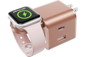BeaSaf 36W for Apple Charging Block with Built-in Watch Charger, Foldable PD Fast Charger Block for iPhone, Dual Ports Wall Charger Compatible with Apple Watch iPhone AirPods(Rose Gold)