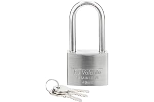 Fu Volante Stainless Steel Padlock, 304 Marine Series, Weatherproof & Rustproof Padlock for Outdoor use, 1-9/16 inch Wide, Long Shackle, Stainless Steel Body & Shackle