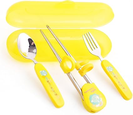 Amazon 練習箸 キッズ用 トレーニング箸 子供用品 3点セット 右手用 ケース付き 箸 スプーン フォーク イエロー ベビー用はし ベビー マタニティ 通販