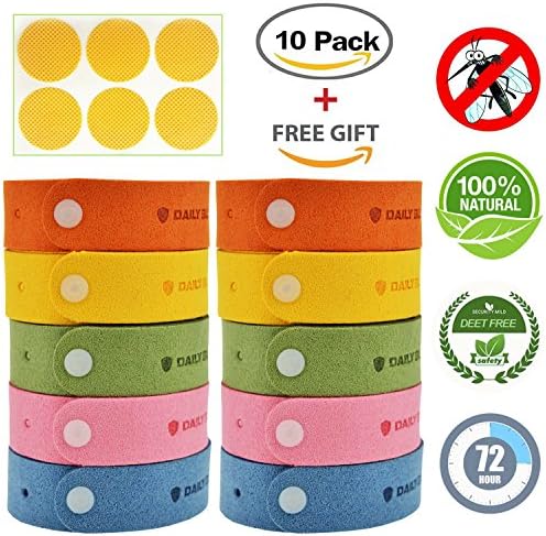 Mosquito Repellent Bracelet,ROMUCHE 10packs Insect&amp;Bug Repellent Bands with 6pcs Waterproof Bug Insect Patches-100% All Natural,Non-Toxic&amp;Deet-Free Mosquito Repellent Band For Kids&amp;Adults