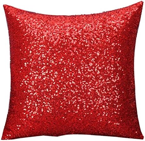 Fashion 40x40cm Solid Color Glitter Sequin Throw Pillow Case Cafe Home Decor Cushion Covers Home Decor Car Seat Sofa Decorative (Red)