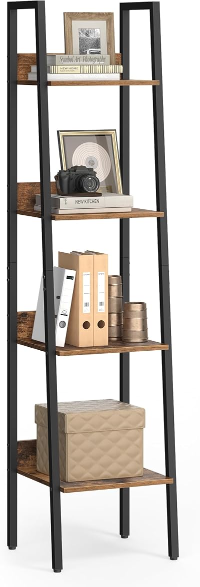 VASAGLE 4-Tier Ladder Shelf Industrial Rustic Brown Black LLS108B01