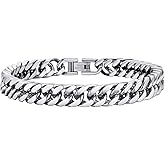 PROSTEEL Stainless Steel Franco Chain Bracelet, Trendy Chunky Bracelets for Men Women, Black/18K Gold Plated, W: 8mm/12mm/17mm, L: 7.5"/8.3"/9", Come Box