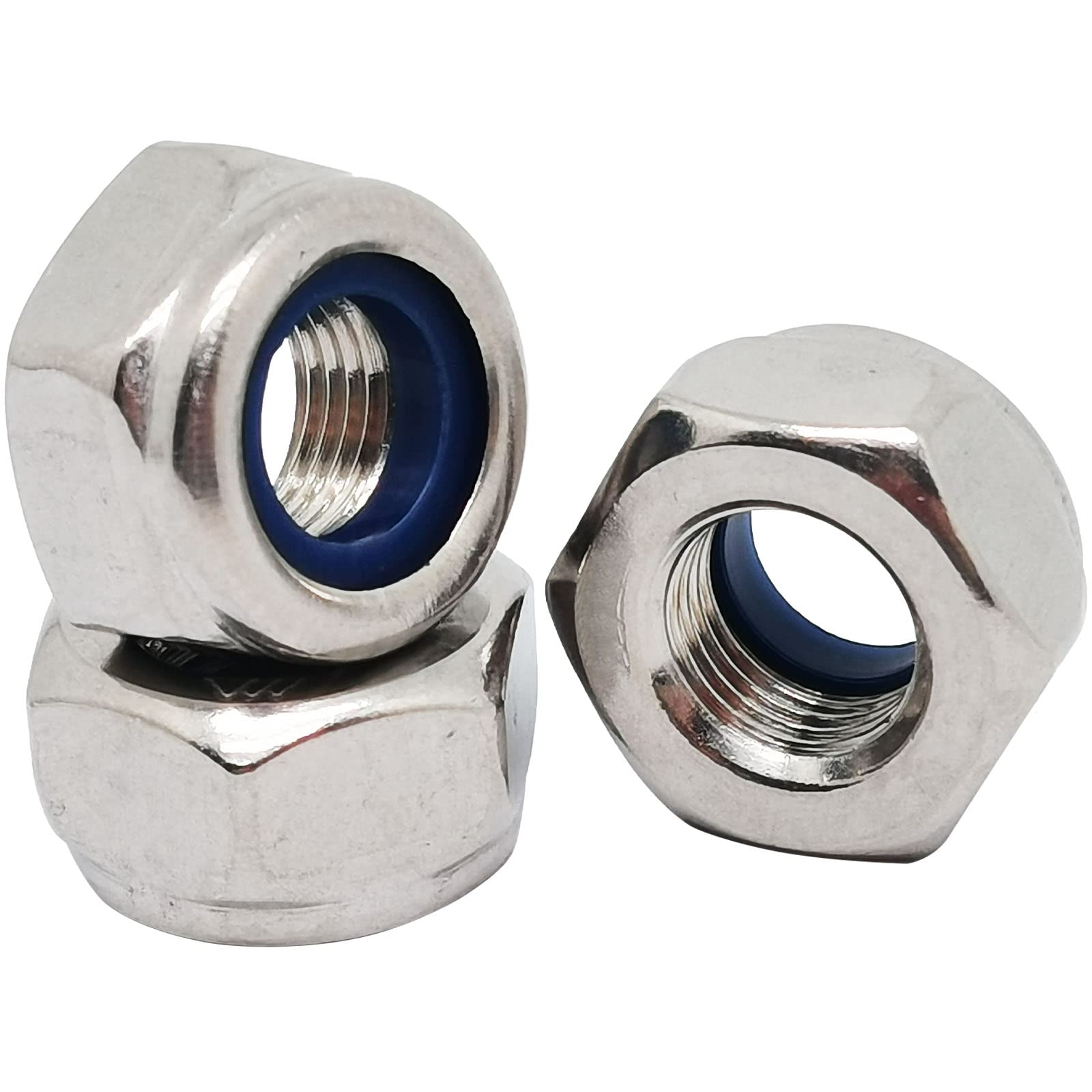 Photo 1 of 10pcs M10x1.0mm Nylon Insert Locknuts,Fine Thread Hex Nuts,304 Stainless Steel Lock Nut Assortment Kit Perfect for Lock Washers,Silver