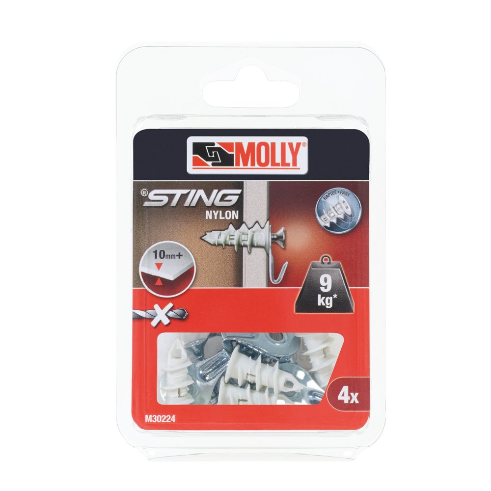 Molly Nylon Sting Fixing with Hooks, 25 mm - Pack of 4