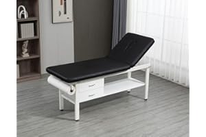 Carenovo 27.6" Width Comfortable Fixed Height Medical Exam Table Backrest Adjustable with Paper Holder and Breath Hole & Two Drawer for Clinic Lab Treatment (Black)