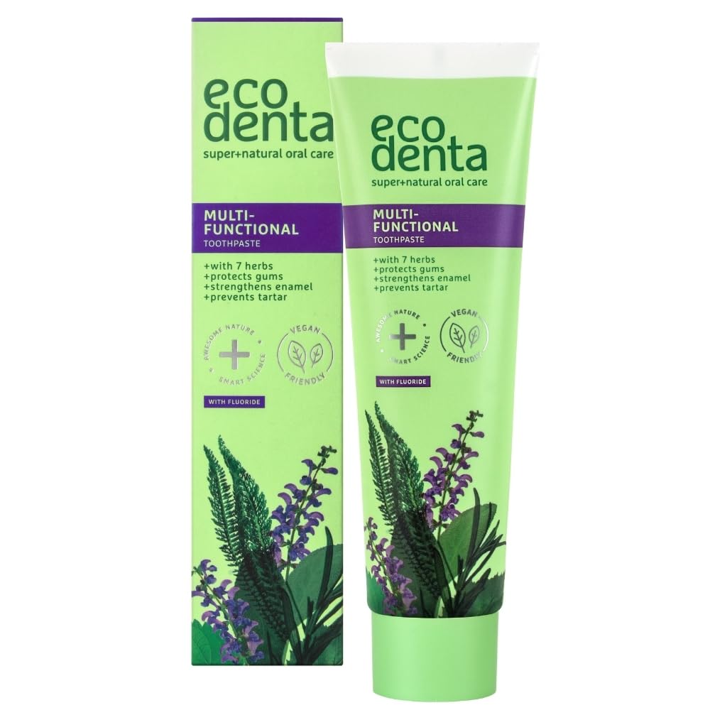 Ecodenta Multifunctional Toothpaste with Extracts of 7 Herbs and Kalident - Tooth Paste with Fluoride - Cleans Teeth Protects Gums 100 ml
