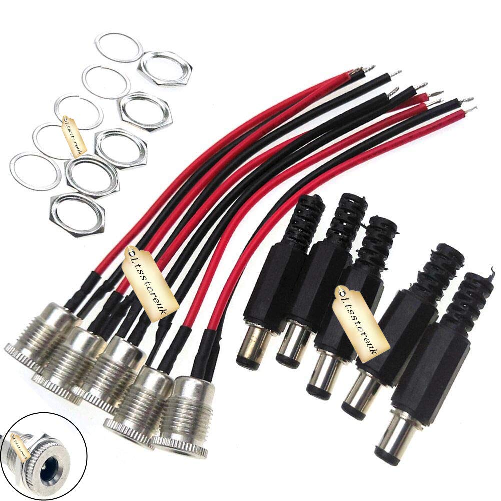 Lsgoodcare 5.5 x 2.5 MM 10A DC Power Jack Socket DC-099 30V Threaded Female Mount Connector Adapter with 3.94Ich 22Awg Cable & Dc Barrel Jack Plug Male