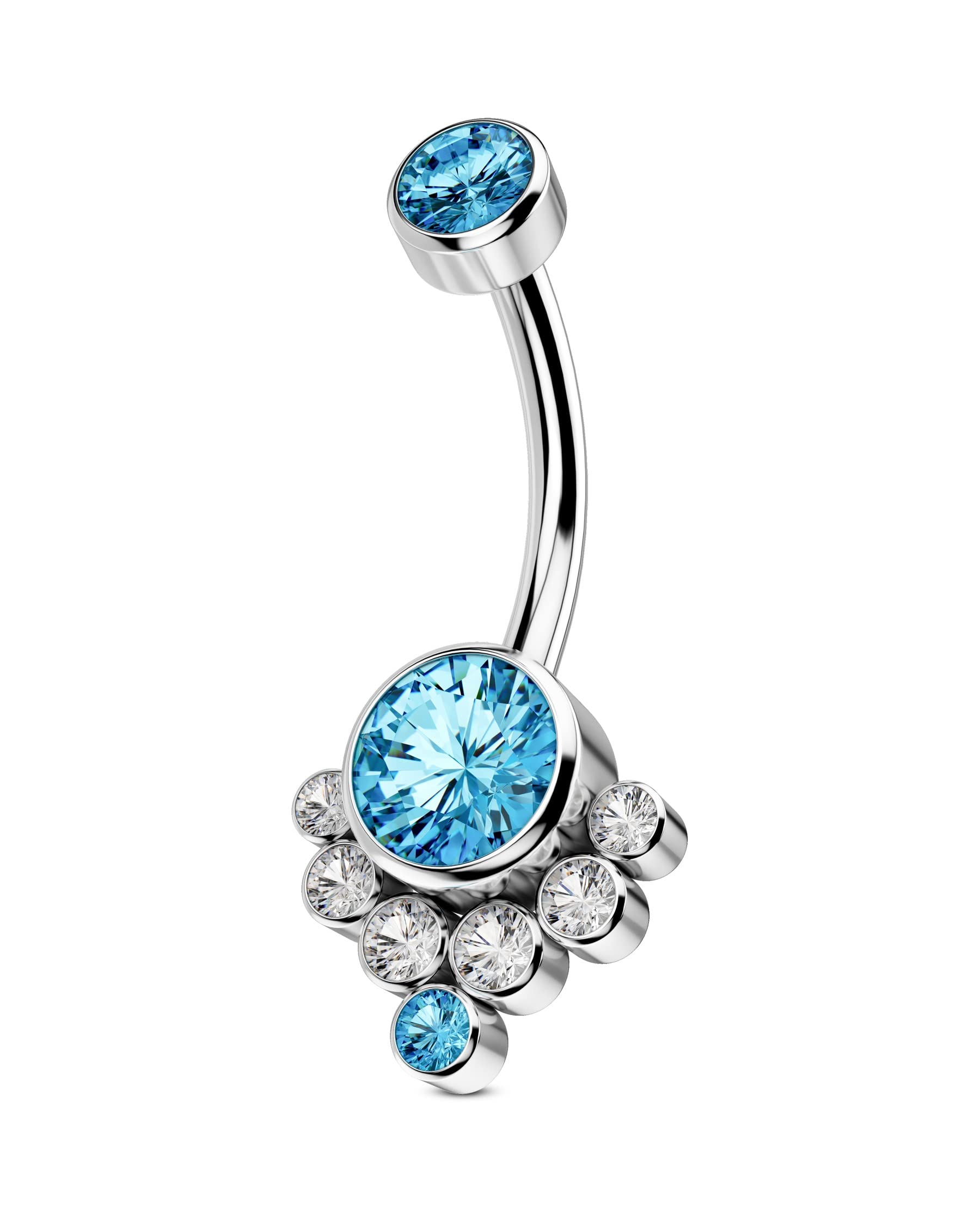 CM Crareesi Mania Titanium Belly Bars G23 Soild Titanium Belly Button Piercing Jewelry Blue CZ Navel Bars 14G Internally Threaded Belly Rings Barbells for Women
