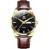 OLEVS Men's Simple Watch with Day and Date, Stainless Steel Analog Quartz Watches for Men, Classic Luminous Hands Men's Dress Watches, Black/White/Blue Dial