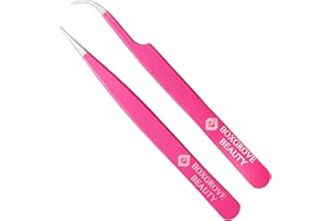 BOXGROVE BEAUTY Lash Tweezers Set of 2 Stainless Steel Tweezers for Eyelash Extensions, Straight and Curved Tip Eyelash Tweezers, False Lash Application Tools (Pack of 2, Pink)