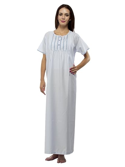 Comfortable Round Neck Light Blue Terry Cotton Half Sleeve Loose Fit Maternity Nighty