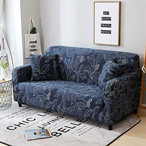 Jaoul All Cover Printing Elegant Floral High Stretch Couch Sofa Slipcover Furniture Protector with Two Pillow Cases, Navy Leaves, Sofa-4 Seater - Thumbnail 2